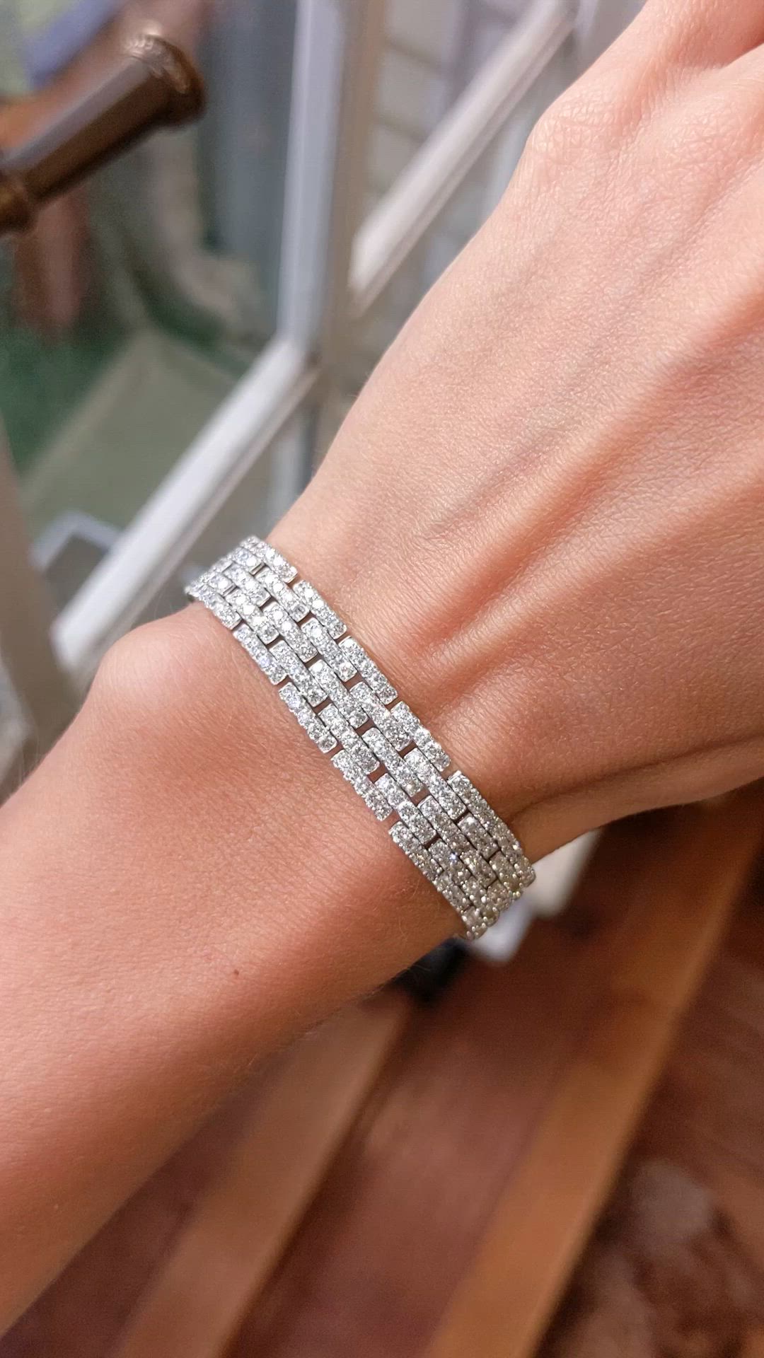 8.78 Ct.Tw. Natural Diamond Pave Bracelet, 18K White Gold Size Video
