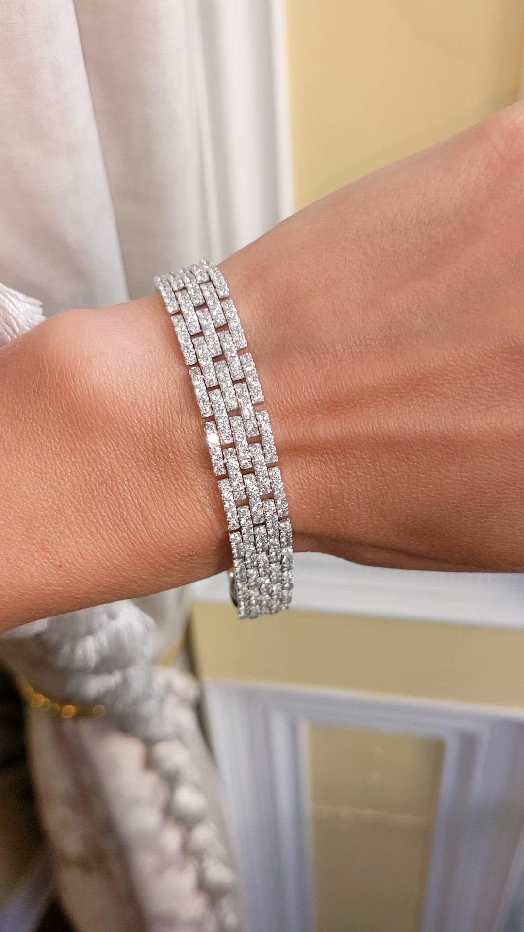 8.78 Ct.Tw. Natural Diamond Pave Bracelet, 18K White Gold Size Video
