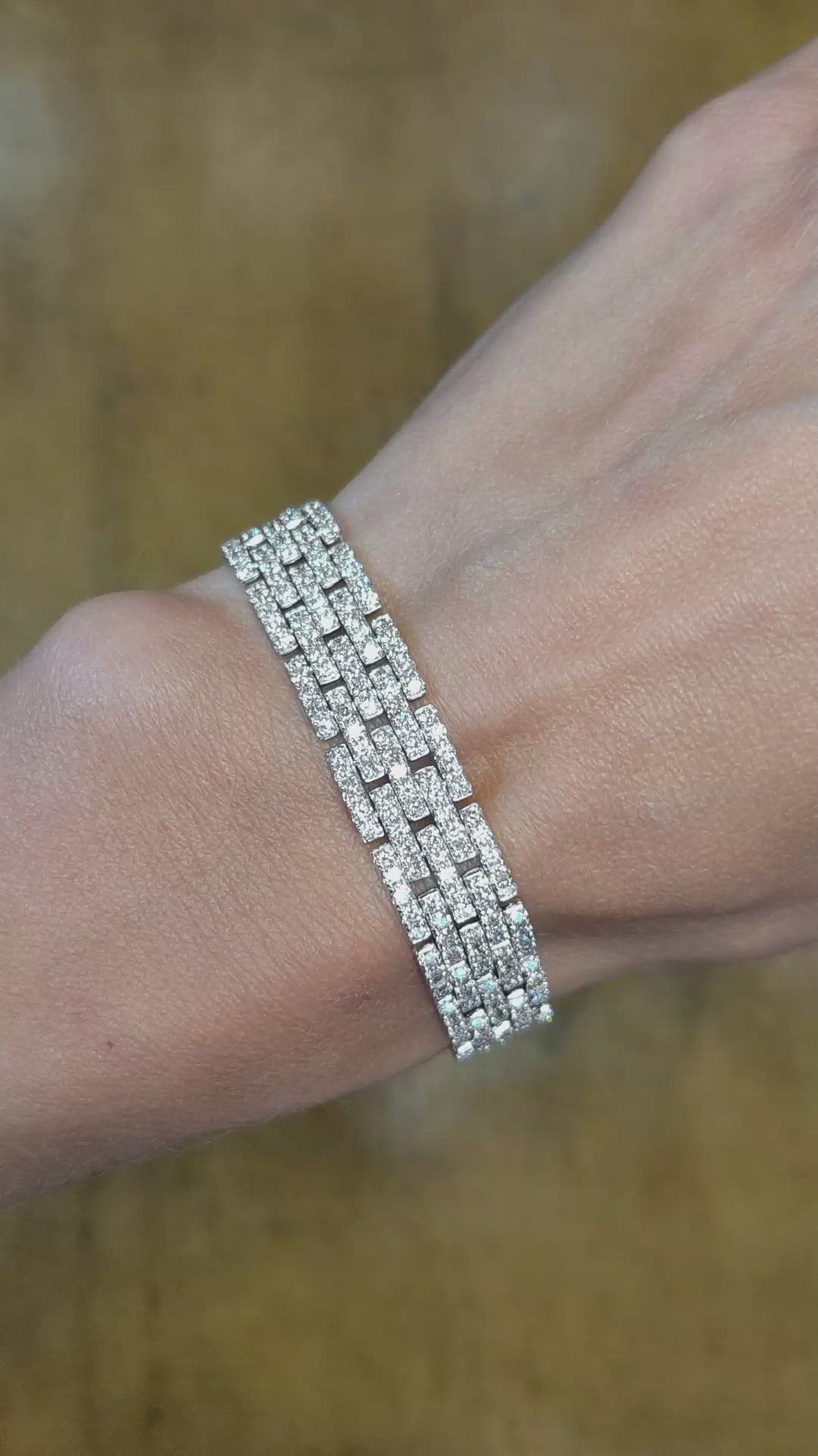 8.78 Ct.Tw. Natural Diamond Pave Bracelet, 18K White Gold Size Video