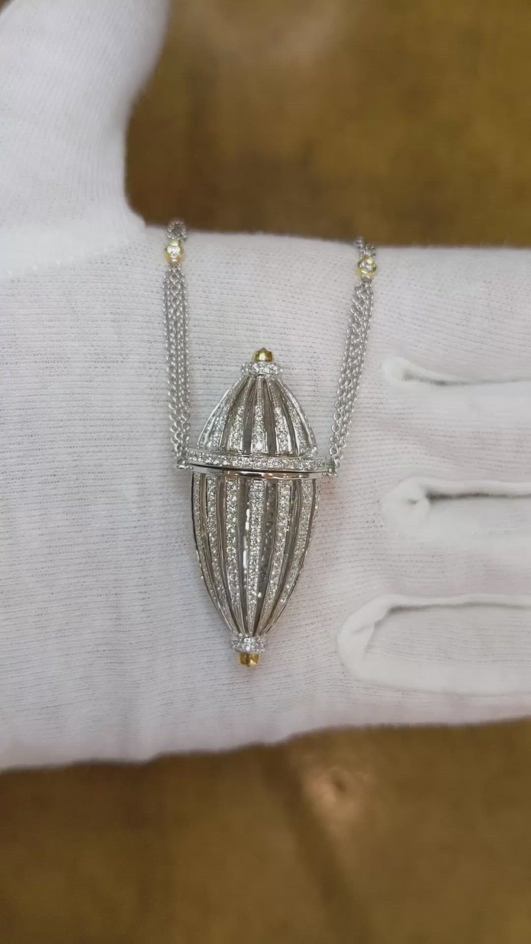 2.15 Ct. Natural Diamond Antique Style Necklace, 18K White & Yellow Size Video