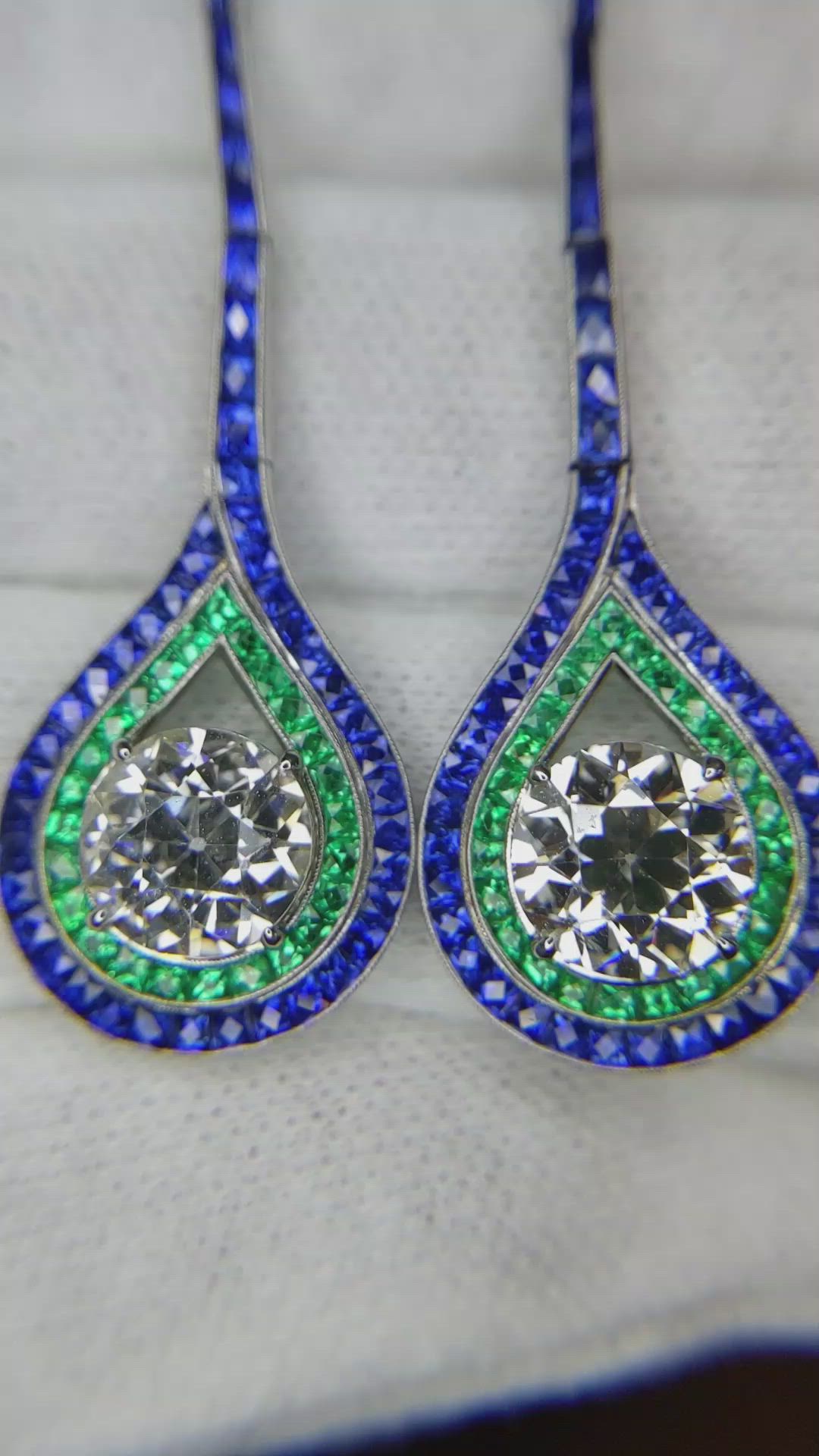 4.38 Ct.Tw. Natural Diamond, Blue Sapphire and Emerald Accent Stones Earrings, Platinum 950 Size Video
