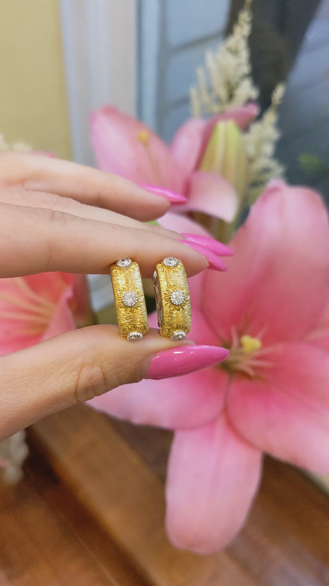 0.90 Ct.Tw. Natural Diamond Antique Style Earrings, 18K White & Yellow Size Video