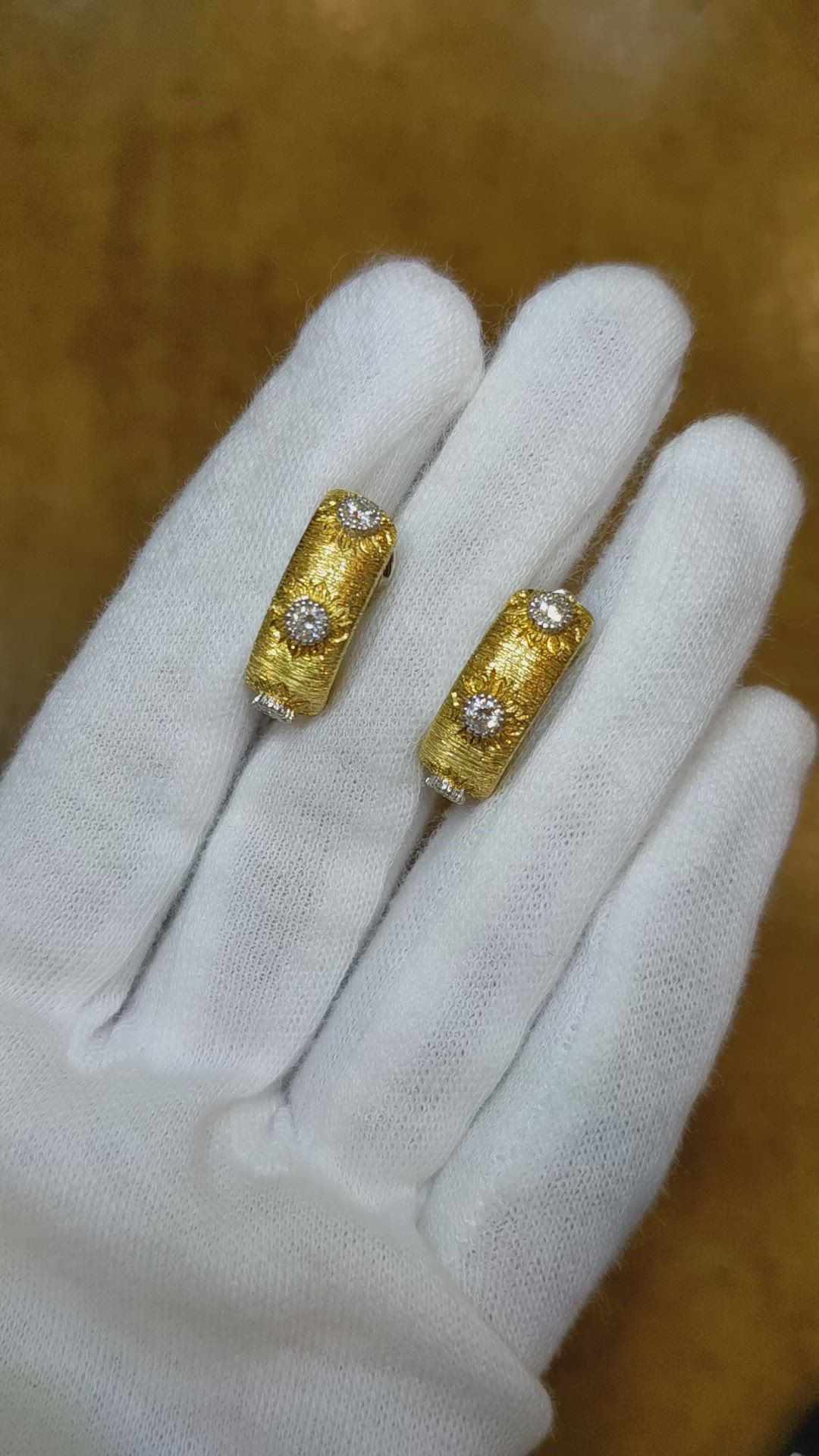 0.90 Ct.Tw. Natural Diamond Antique Style Earrings, 18K White & Yellow Size Video