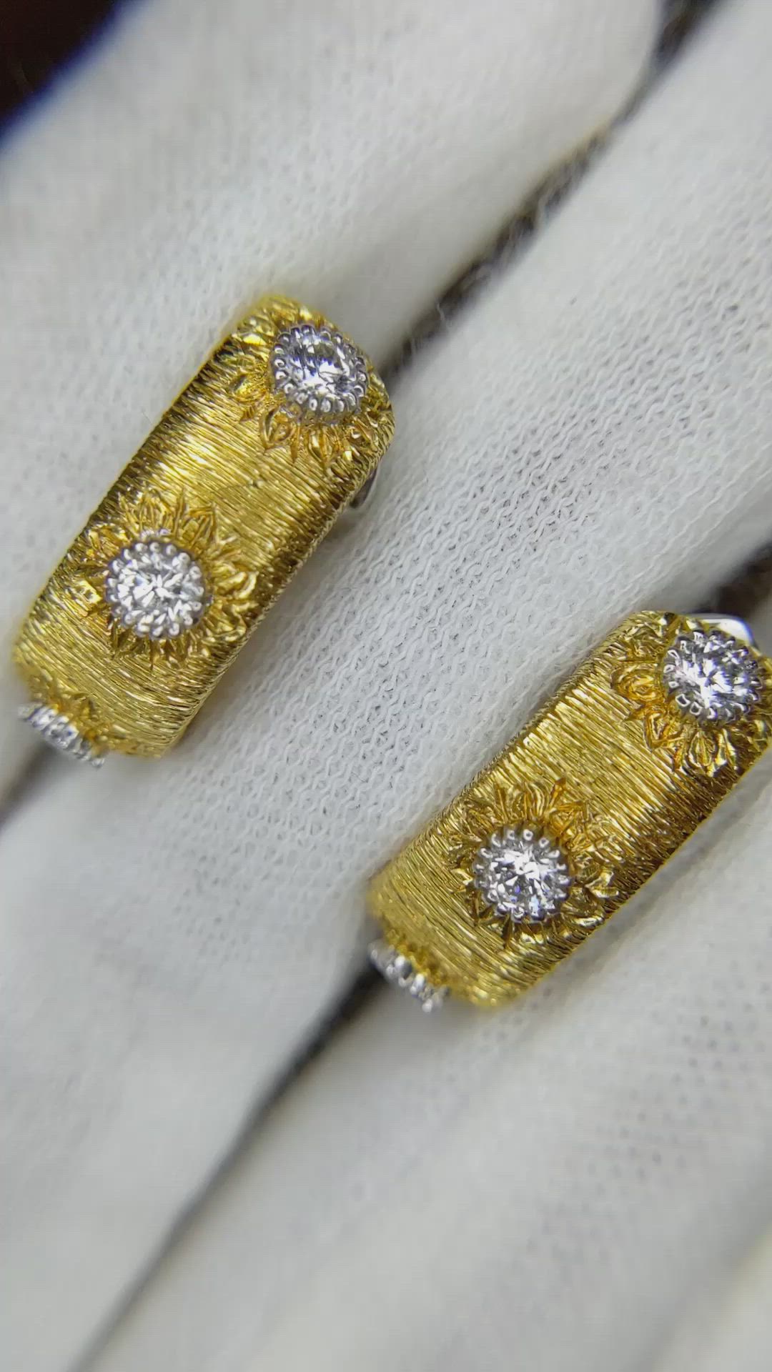 0.90 Ct.Tw. Natural Diamond Antique Style Earrings, 18K White & Yellow Size Video