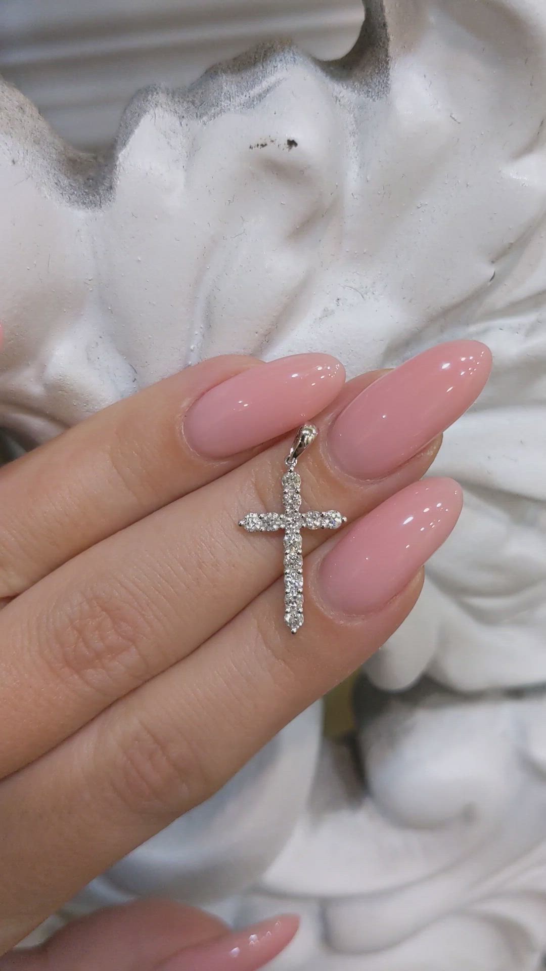 0.48 Ct. Natural Diamond Pave Pendant, 18K White Gold Size Video