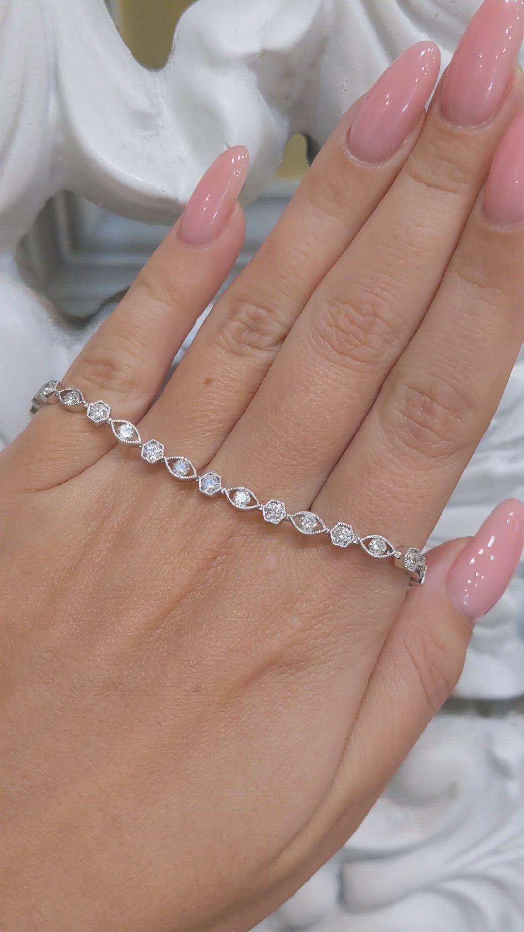 2.72 Ct.Tw. Natural Diamond Pave Bracelet, 18K White Gold Size Video