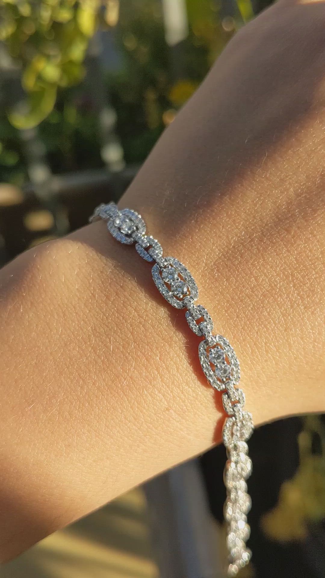 3.96 Ct.Tw. Natural Diamond Pave Bracelet, 18K White Gold Size Video