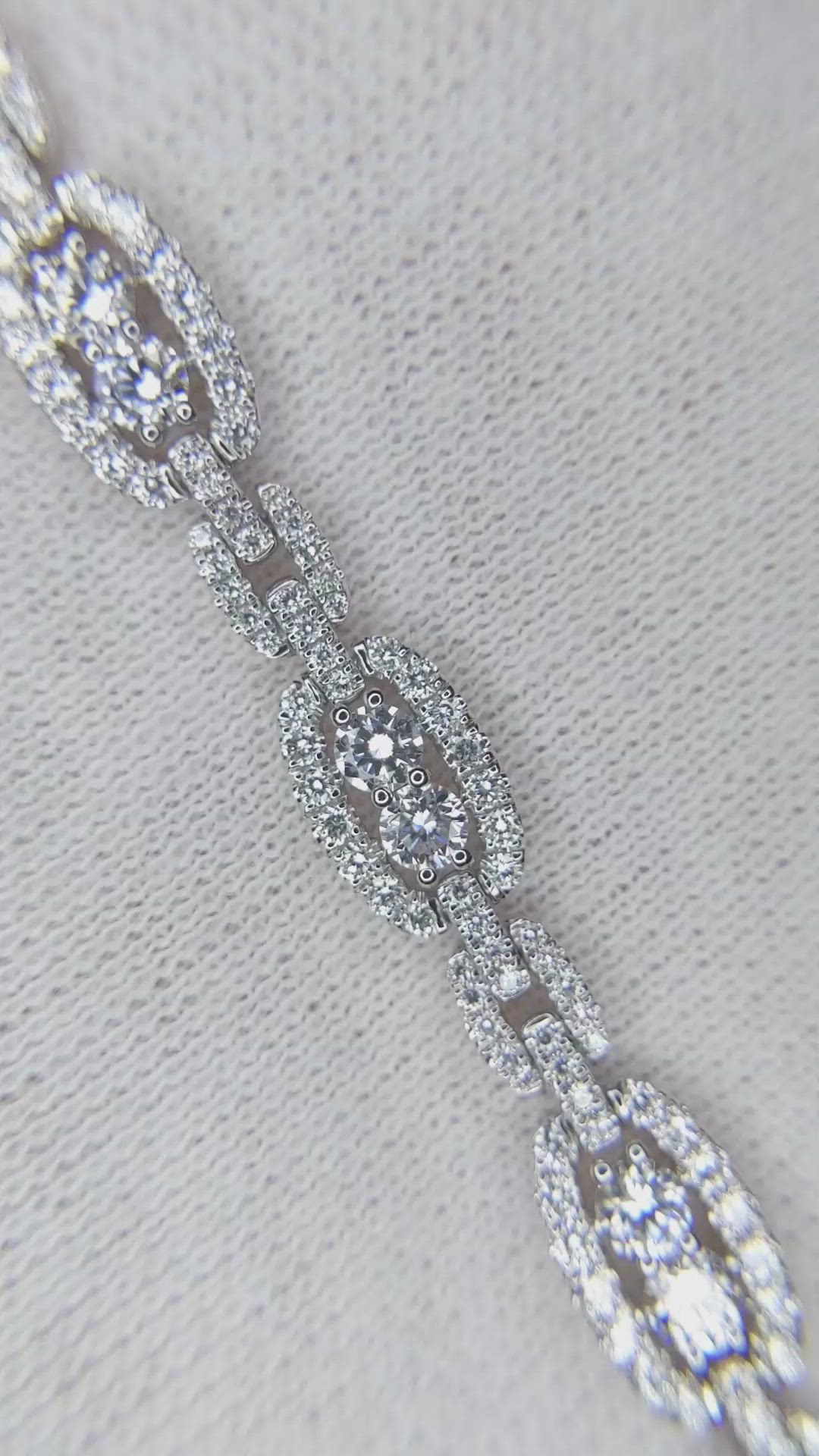 3.96 Ct.Tw. Natural Diamond Pave Bracelet, 18K White Gold Size Video