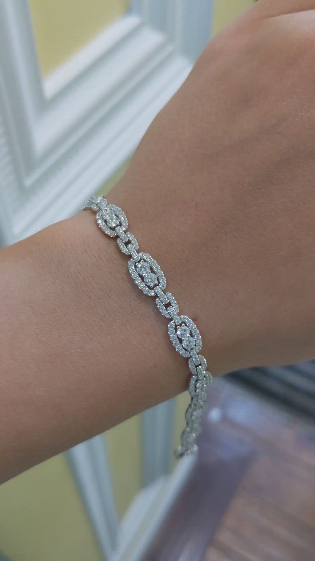 3.96 Ct.Tw. Natural Diamond Pave Bracelet, 18K White Gold Size Video